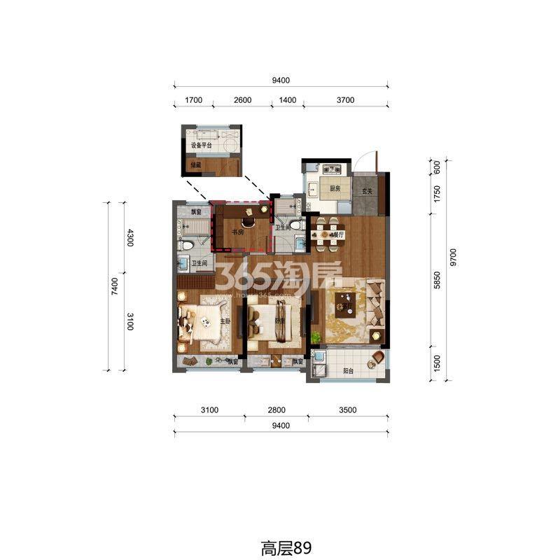 金辉蓝光星奕云著项目高层89方户型图