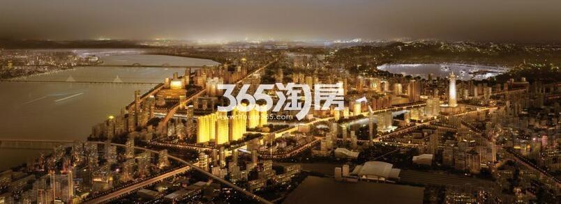 中企艮山府夜景鸟瞰图