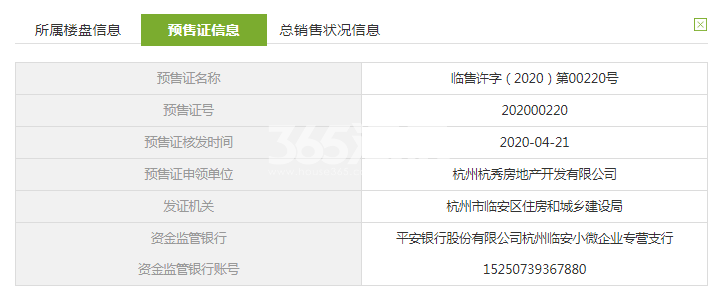 悦映城20#预售证信息