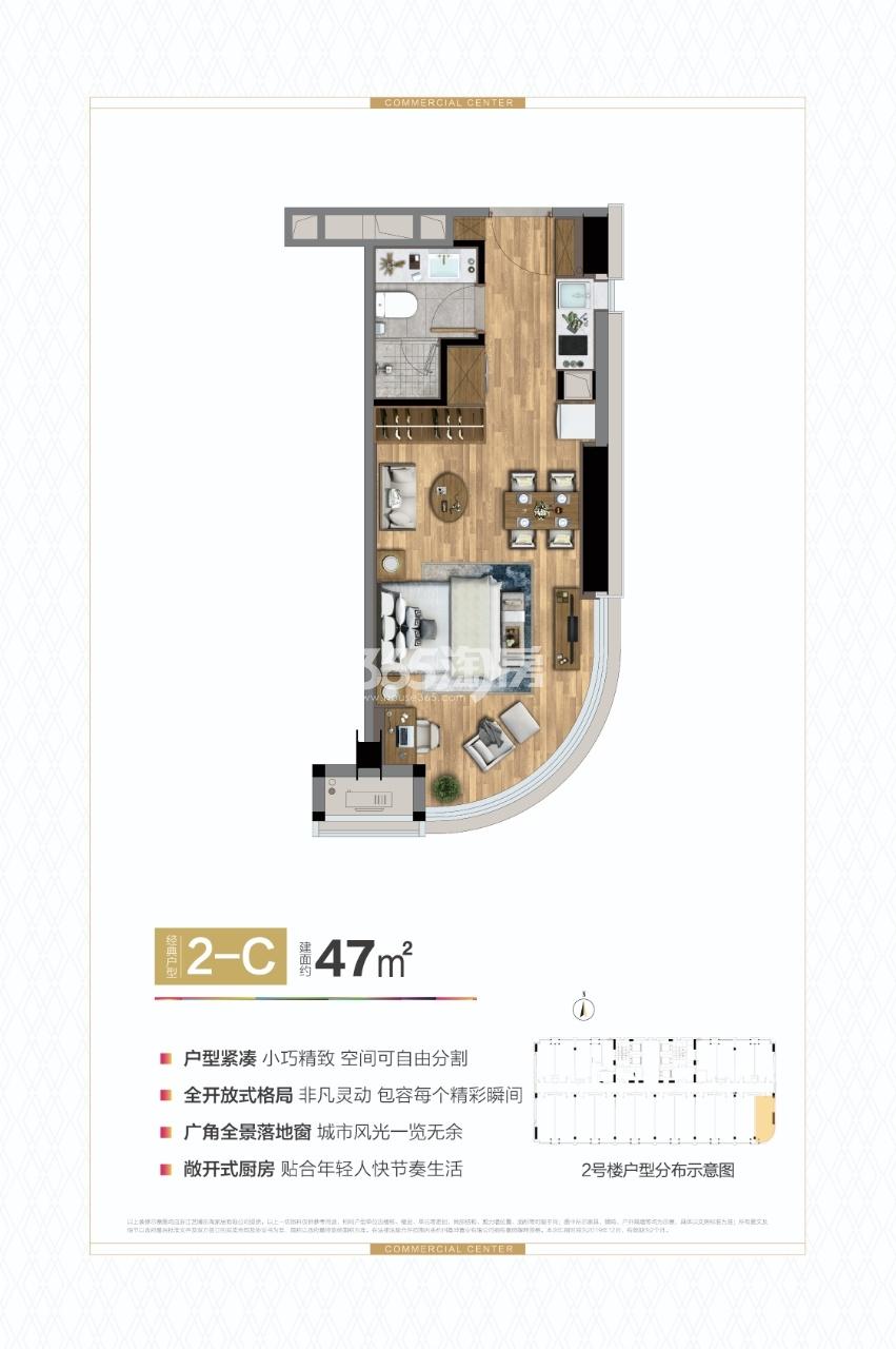 盈都五角广场2-C户型47方2#