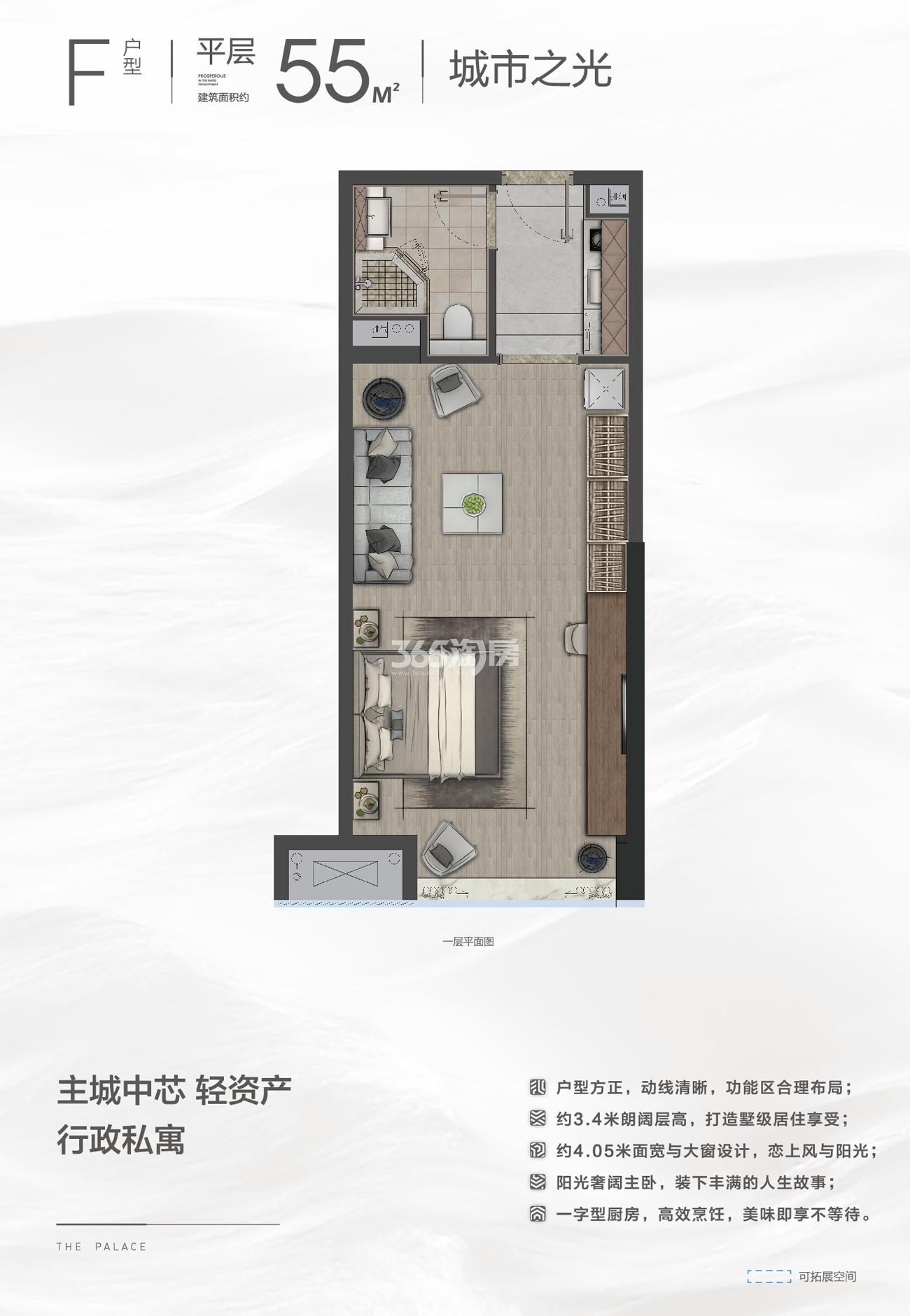 铂瑞悦府F户型平层约55㎡