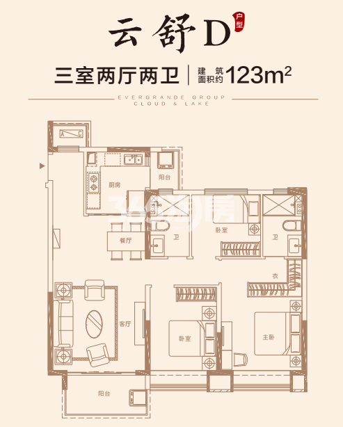 恒大云湖上郡123㎡户型