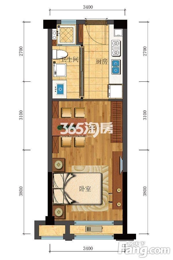 滨江新城东方名府公寓38方G-2户型（1#）