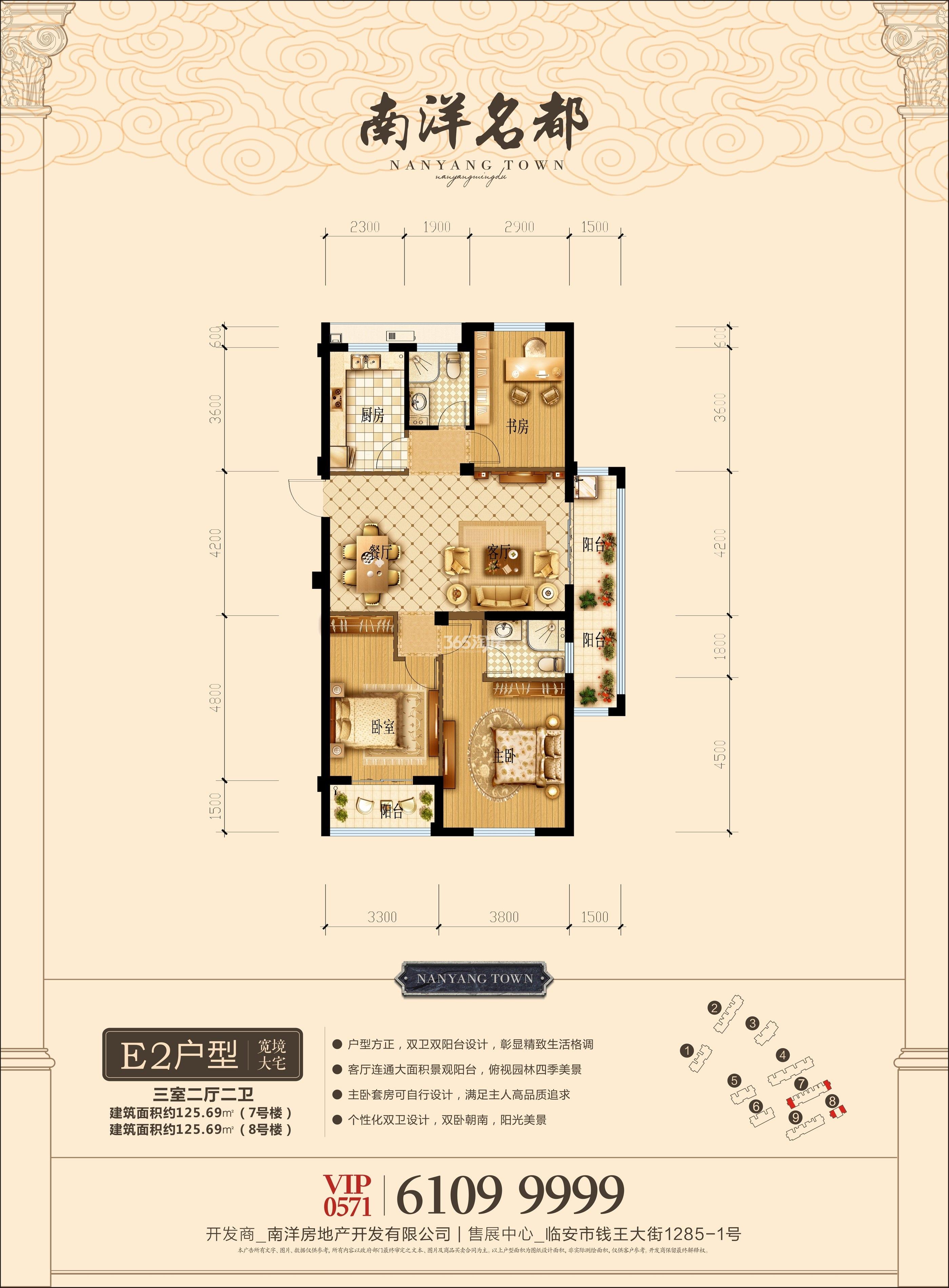 南洋名都E2户型图125.69方（7、8#）