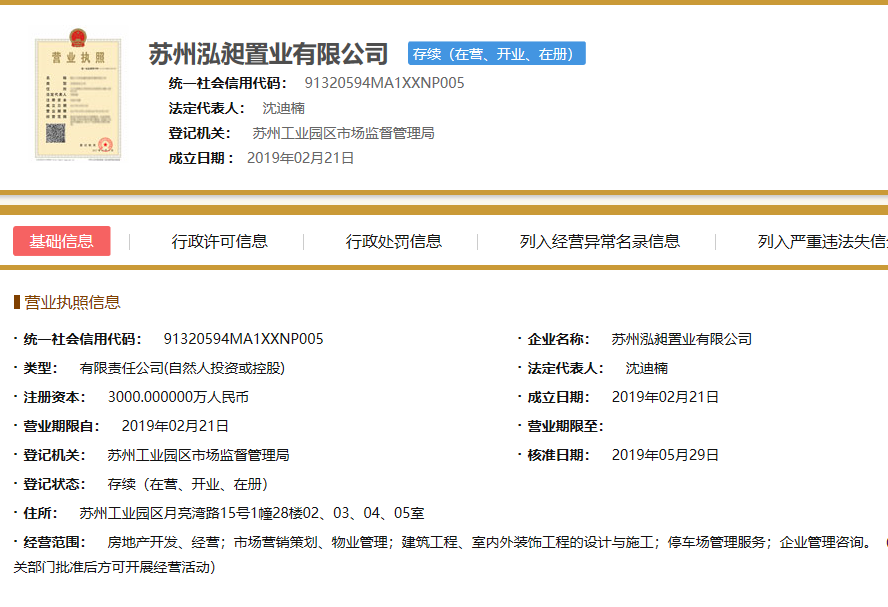 天阅湖滨雅苑项目开发商营业执照信息