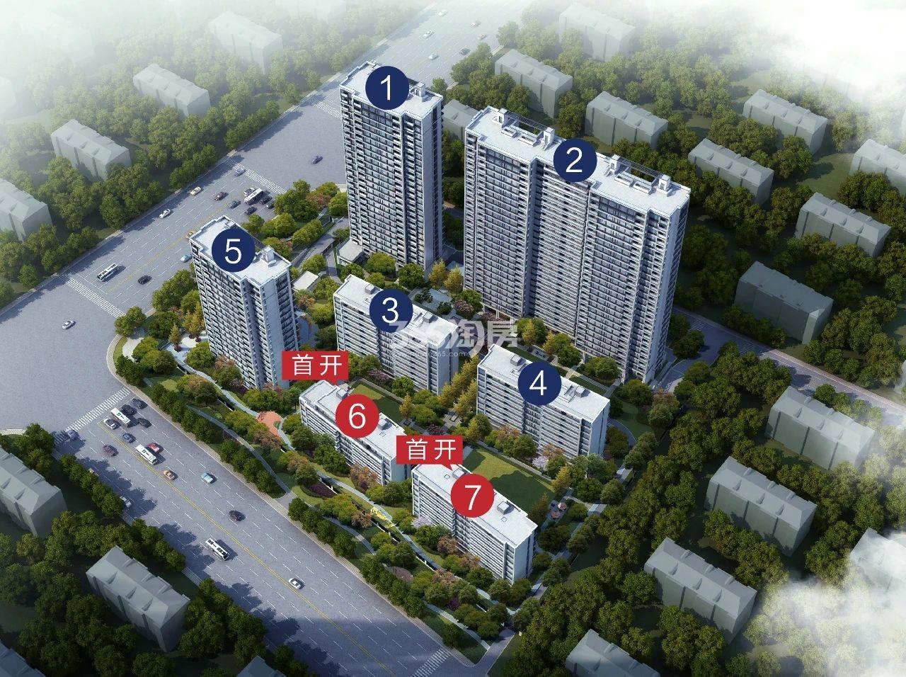 华景川云流名邸首开楼栋鸟瞰图