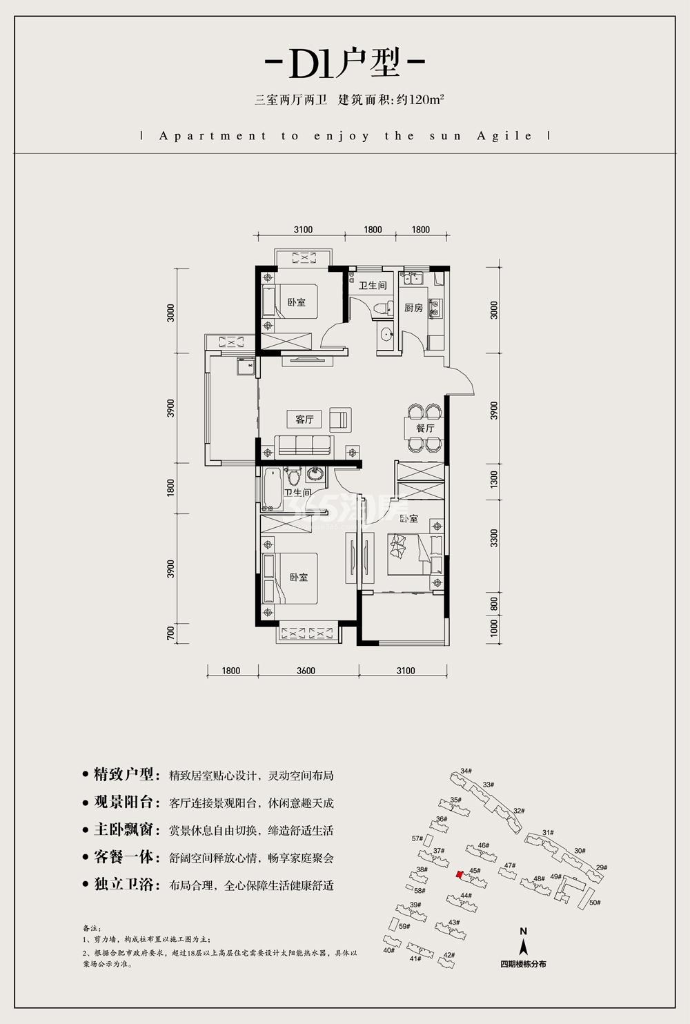 长虹世纪荣廷D1户型120平米
