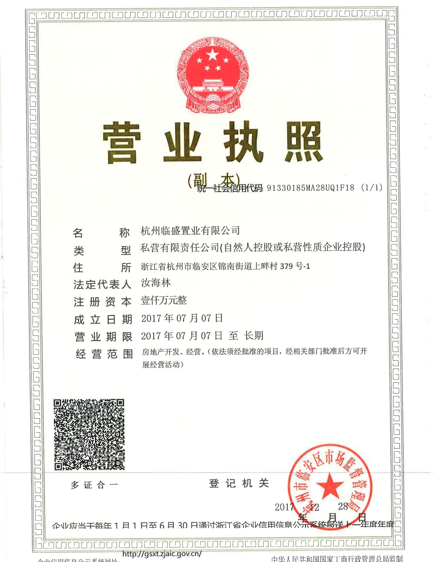 杭州临盛置业有限公司营业执照信息