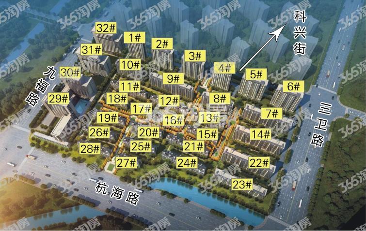 金地玖峯汇鸟瞰图（带楼幢号）