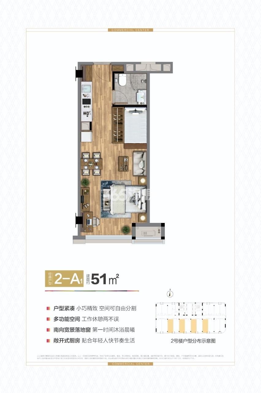 盈都五角广场2-A1户型51方2#