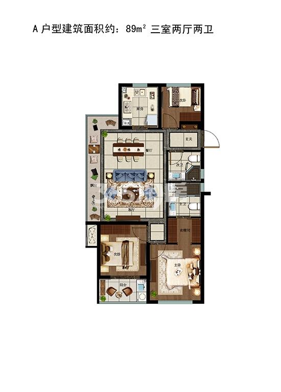 旭辉宝龙东湖城B户型89方户型图(37、39#)_杭州旭辉宝龙东湖城_杭州365淘房