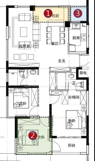 银城云谷天境高层2、3号楼124方户型图