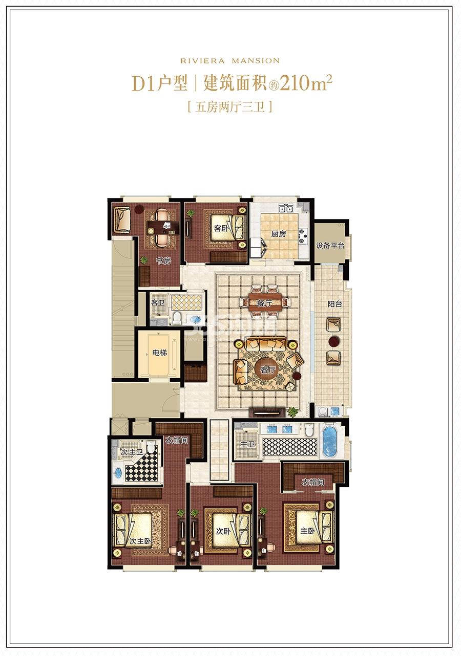 信达滨江壹品5号楼D1户型 约210㎡_杭州信达滨江壹品_杭州365淘房