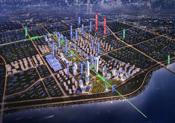 城效果图绿地东北亚国博城总建面积近500万方,位于哈尔滨松北核心区