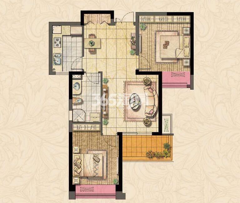 上品花园80-83平t1户型图